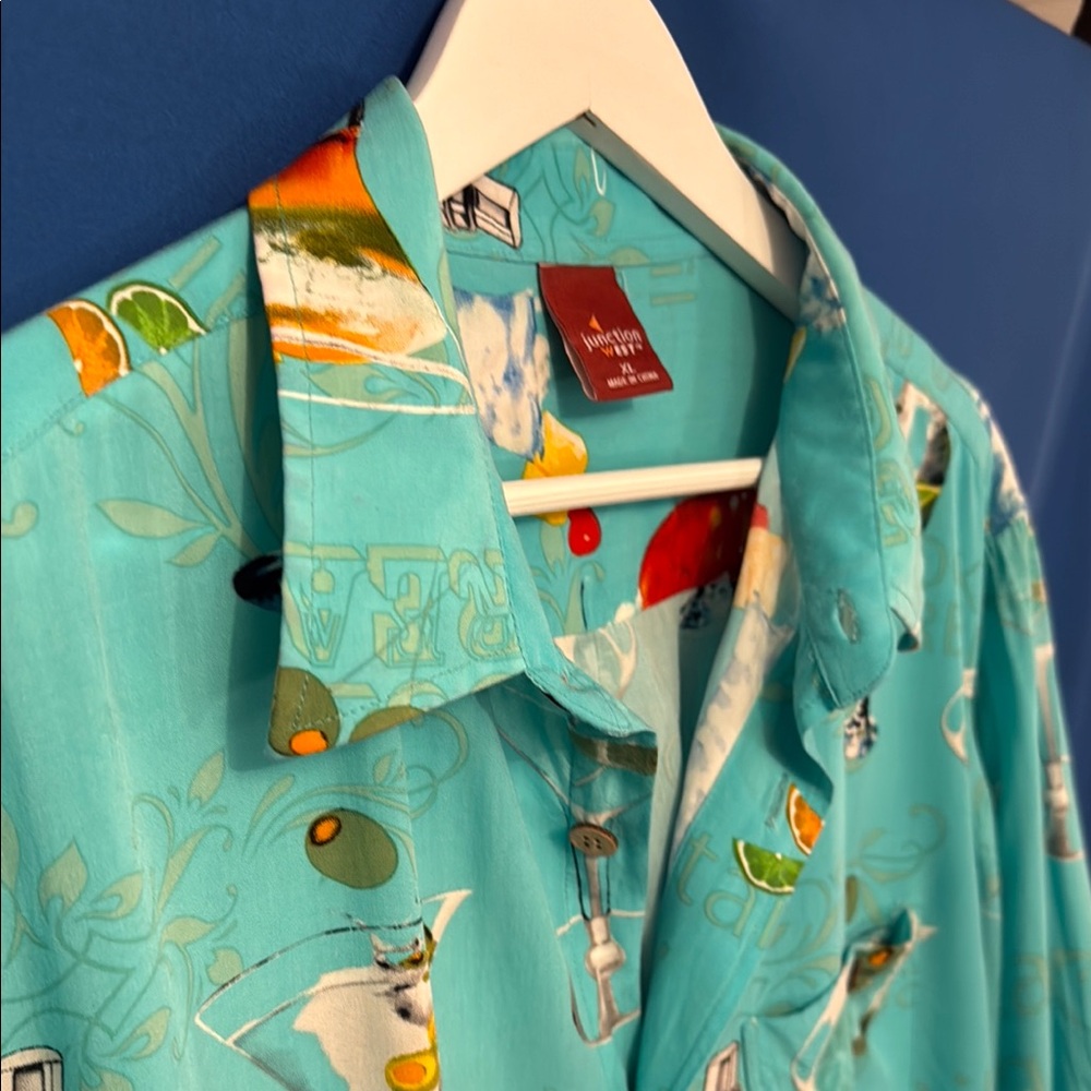 Vibrant Cocktail Pattern Button-down Shirt Tropical Hawaiian Print Fun